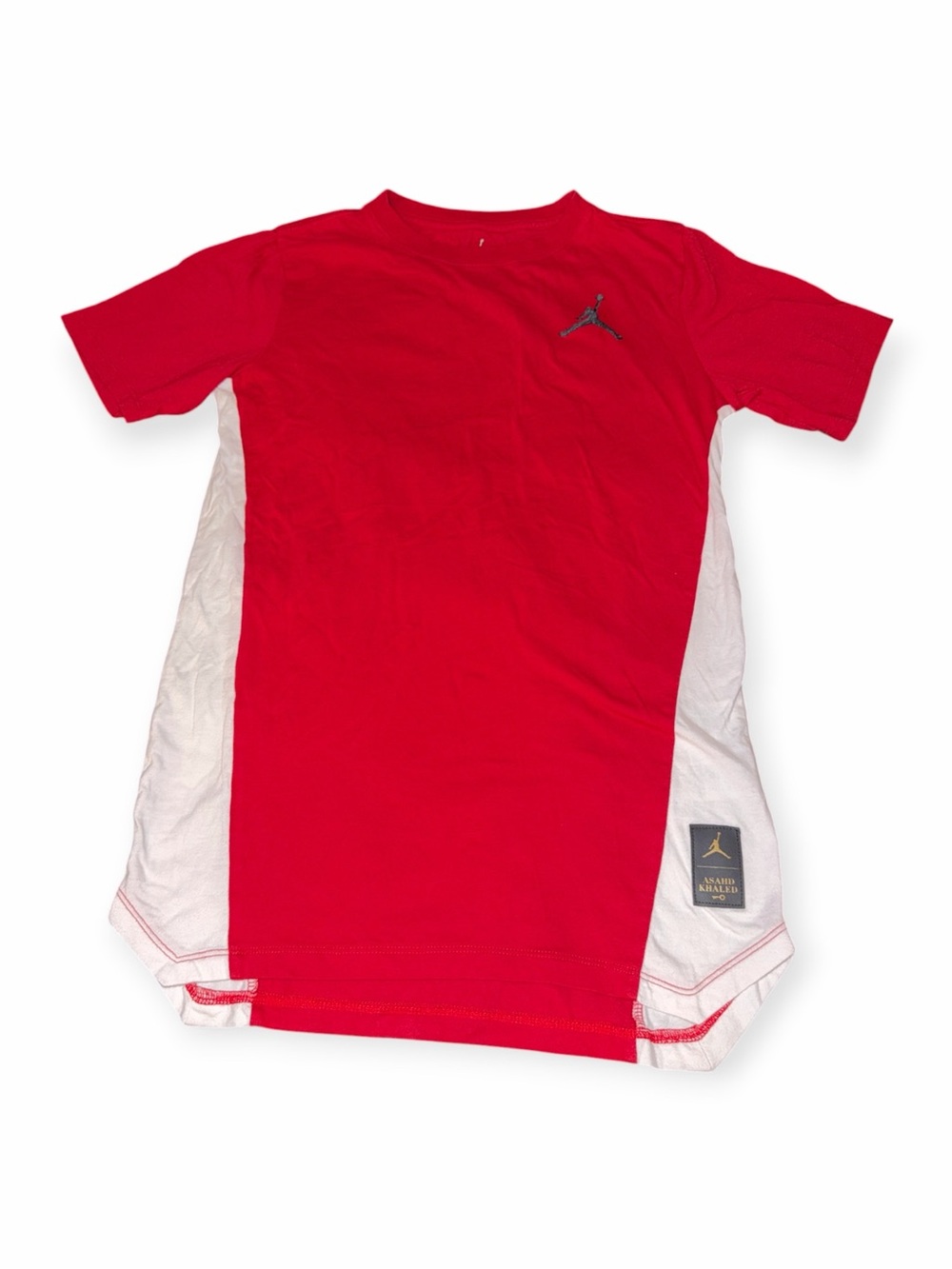 Jordan x Asahd Khaled Boys Size L Red White Colorblock Split Hem T-Shirt